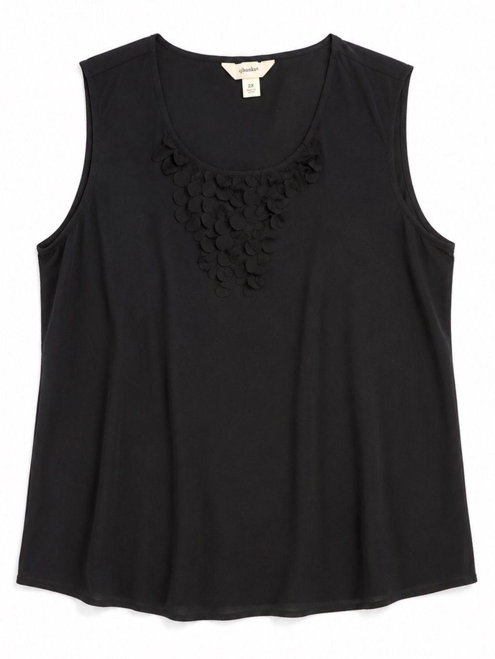 CJ Banks Plus Size 2X Black Sleeveless Top Floral Applique Neckline